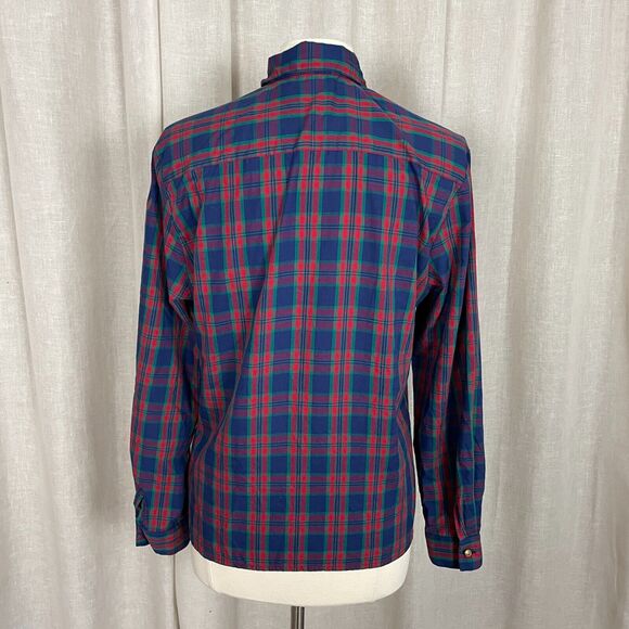 Vintage Blouse Womens Size 10 Red Blue Plaid Tartan Long Sleeve Henley Button - Picture 9 of 14